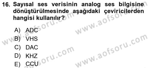 Kamera Tekniğine Giriş Dersi 2022 - 2023 Yılı Yaz Okulu Sınav Soruları 16. Soru