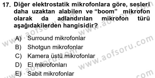 Kamera Tekniğine Giriş Dersi 2022 - 2023 Yılı Yaz Okulu Sınav Soruları 17. Soru