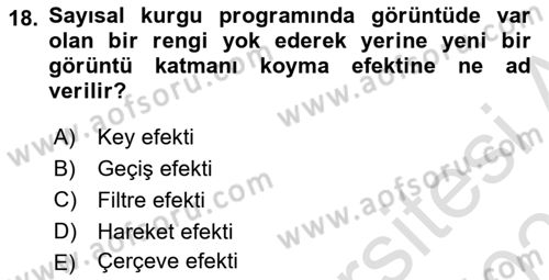 Kamera Tekniğine Giriş Dersi 2022 - 2023 Yılı Yaz Okulu Sınav Soruları 18. Soru
