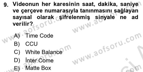 Kamera Tekniğine Giriş Dersi 2022 - 2023 Yılı Yaz Okulu Sınav Soruları 9. Soru