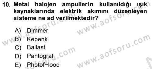 Kamera Tekniğine Giriş Dersi 2023 - 2024 Yılı (Final) Dönem Sonu Sınav Soruları 10. Soru