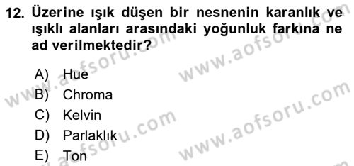 Kamera Tekniğine Giriş Dersi 2023 - 2024 Yılı (Final) Dönem Sonu Sınav Soruları 12. Soru