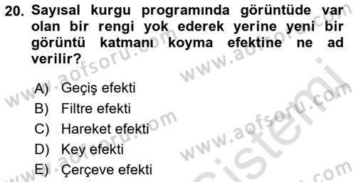 Kamera Tekniğine Giriş Dersi 2023 - 2024 Yılı (Final) Dönem Sonu Sınav Soruları 20. Soru