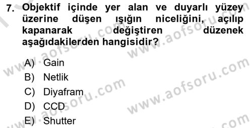 Kamera Tekniğine Giriş Dersi 2023 - 2024 Yılı (Final) Dönem Sonu Sınav Soruları 7. Soru