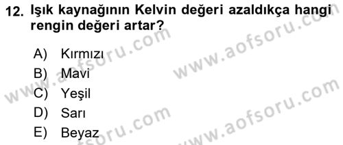 Kamera Tekniğine Giriş Dersi 2023 - 2024 Yılı Yaz Okulu Sınav Soruları 12. Soru
