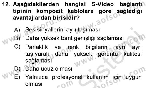 Kamera Tekniğine Giriş Dersi Ara Sınavı Deneme Sınav Soruları 12. Soru
