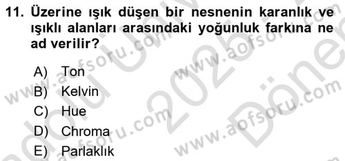 Kamera Tekniğine Giriş Dersi 2025 - 2026 Yılı (Final) Dönem Sonu Sınav Soruları 11. Soru