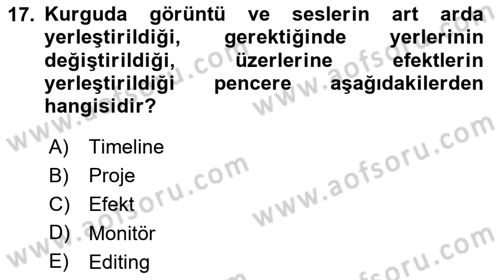 Kamera Tekniğine Giriş Dersi 2025 - 2026 Yılı (Final) Dönem Sonu Sınav Soruları 17. Soru