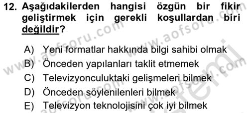 Fotoğraf ve Video Proje Geliştirme Dersi 2015 - 2016 Yılı (Final) Dönem Sonu Sınav Soruları 12. Soru