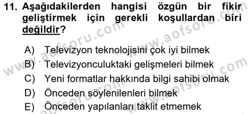 Fotoğraf ve Video Proje Geliştirme Dersi 2015 - 2016 Yılı Tek Ders Sınav Soruları 11. Soru