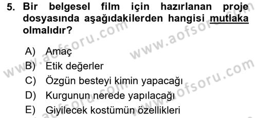Fotoğraf ve Video Proje Geliştirme Dersi 2015 - 2016 Yılı Tek Ders Sınav Soruları 5. Soru