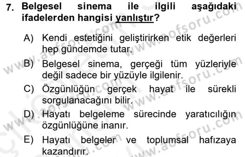 Fotoğraf ve Video Proje Geliştirme Dersi 2015 - 2016 Yılı Tek Ders Sınav Soruları 7. Soru