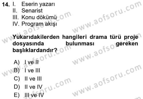 Fotoğraf ve Video Proje Geliştirme Dersi 2016 - 2017 Yılı (Final) Dönem Sonu Sınav Soruları 14. Soru