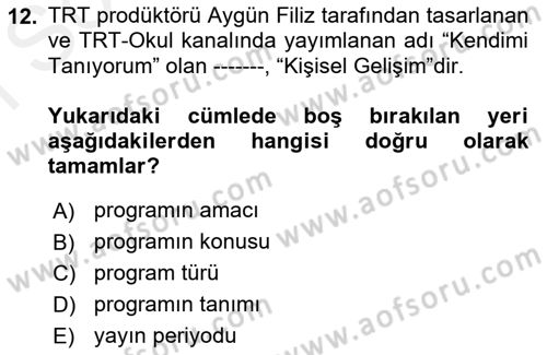 Fotoğraf ve Video Proje Geliştirme Dersi 2018 - 2019 Yılı (Final) Dönem Sonu Sınav Soruları 12. Soru