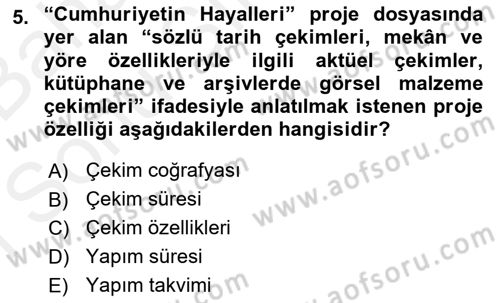 Fotoğraf ve Video Proje Geliştirme Dersi 2018 - 2019 Yılı (Final) Dönem Sonu Sınav Soruları 5. Soru