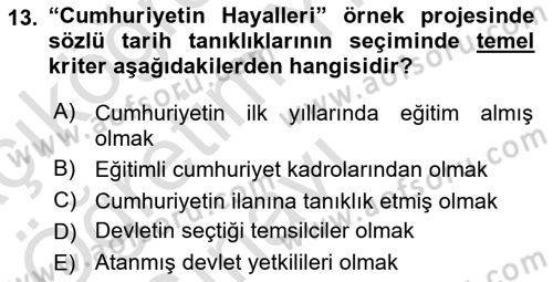 Fotoğraf ve Video Proje Geliştirme Dersi 2020 - 2021 Yılı Yaz Okulu Sınav Soruları 13. Soru