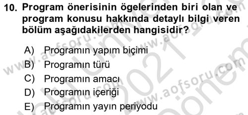 Fotoğraf ve Video Proje Geliştirme Dersi 2021 - 2022 Yılı (Final) Dönem Sonu Sınav Soruları 10. Soru