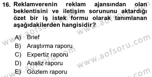 Fotoğraf ve Video Proje Geliştirme Dersi 2021 - 2022 Yılı (Final) Dönem Sonu Sınav Soruları 16. Soru