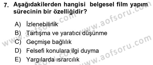 Fotoğraf ve Video Proje Geliştirme Dersi 2021 - 2022 Yılı (Final) Dönem Sonu Sınav Soruları 7. Soru