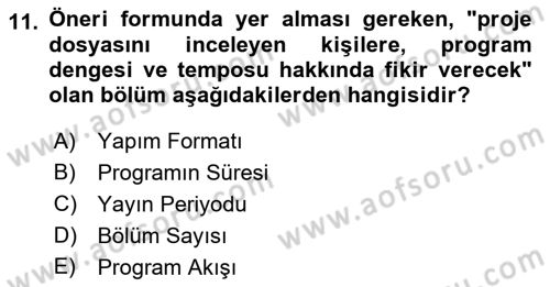 Fotoğraf ve Video Proje Geliştirme Dersi 2021 - 2022 Yılı Yaz Okulu Sınav Soruları 11. Soru