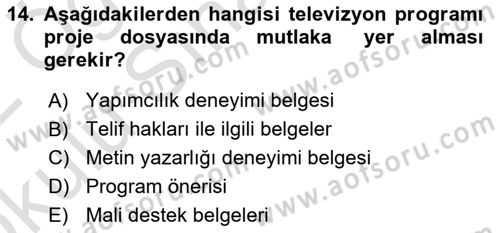 Fotoğraf ve Video Proje Geliştirme Dersi 2021 - 2022 Yılı Yaz Okulu Sınav Soruları 14. Soru