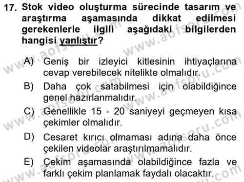 Fotoğraf ve Video Proje Geliştirme Dersi 2021 - 2022 Yılı Yaz Okulu Sınav Soruları 17. Soru