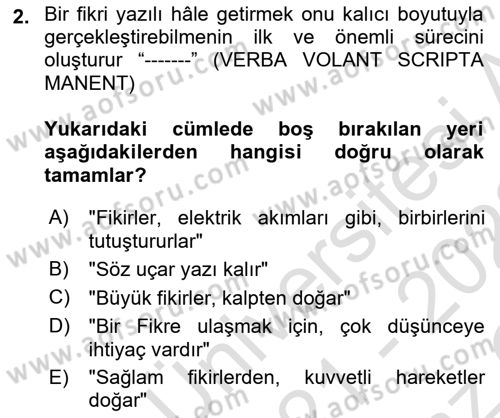 Fotoğraf ve Video Proje Geliştirme Dersi 2021 - 2022 Yılı Yaz Okulu Sınav Soruları 2. Soru