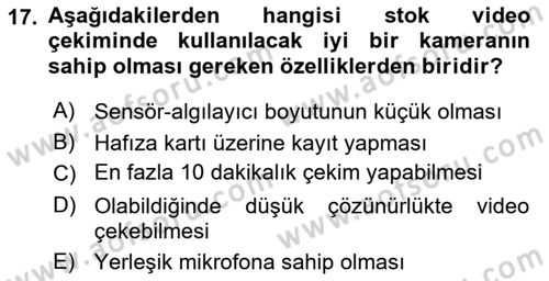 Fotoğraf ve Video Proje Geliştirme Dersi 2023 - 2024 Yılı (Final) Dönem Sonu Sınav Soruları 17. Soru