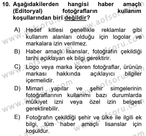 Fotoğraf ve Video Proje Geliştirme Dersi 2023 - 2024 Yılı Yaz Okulu Sınav Soruları 10. Soru