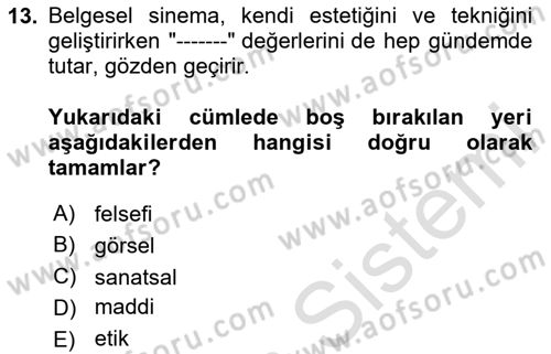 Fotoğraf ve Video Proje Geliştirme Dersi 2023 - 2024 Yılı Yaz Okulu Sınav Soruları 13. Soru