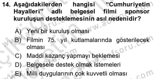 Fotoğraf ve Video Proje Geliştirme Dersi 2023 - 2024 Yılı Yaz Okulu Sınav Soruları 14. Soru