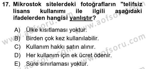 Fotoğraf ve Video Proje Geliştirme Dersi 2024 - 2025 Yılı (Vize) Ara Sınav Soruları 17. Soru
