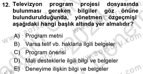 Fotoğraf ve Video Proje Geliştirme Dersi 2024 - 2025 Yılı (Final) Dönem Sonu Sınav Soruları 12. Soru