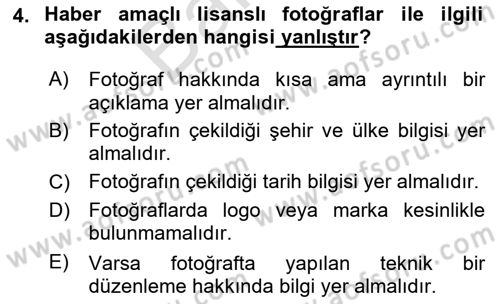 Fotoğraf ve Video Proje Geliştirme Dersi 2024 - 2025 Yılı (Final) Dönem Sonu Sınav Soruları 4. Soru