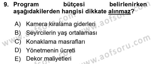 Fotoğraf ve Video Proje Geliştirme Dersi 2024 - 2025 Yılı (Final) Dönem Sonu Sınav Soruları 9. Soru