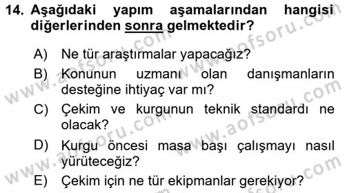 Fotoğraf ve Video Proje Geliştirme Dersi 2024 - 2025 Yılı Yaz Okulu Sınav Soruları 14. Soru