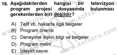 Fotoğraf ve Video Proje Geliştirme Dersi 2024 - 2025 Yılı Yaz Okulu Sınav Soruları 16. Soru