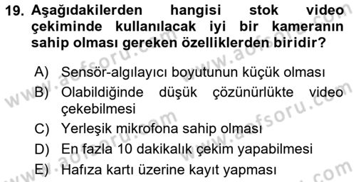 Fotoğraf ve Video Proje Geliştirme Dersi 2024 - 2025 Yılı Yaz Okulu Sınav Soruları 19. Soru