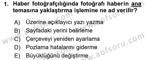 Fotoğrafın Kullanım Alanları Dersi Ara Sınavı Deneme Sınav Soruları 1. Soru