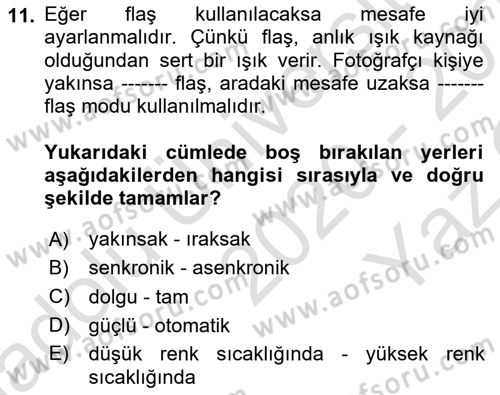 Fotoğrafın Kullanım Alanları Dersi 2020 - 2021 Yılı Yaz Okulu Sınav Soruları 11. Soru