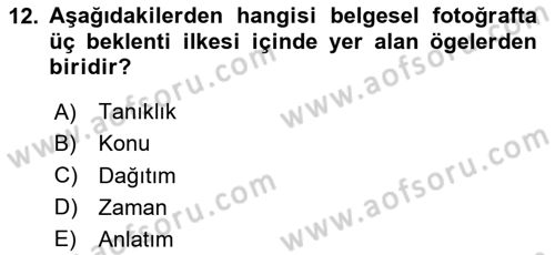 Fotoğrafın Kullanım Alanları Dersi 2020 - 2021 Yılı Yaz Okulu Sınav Soruları 12. Soru