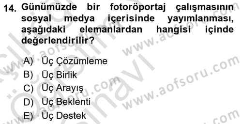 Fotoğrafın Kullanım Alanları Dersi 2020 - 2021 Yılı Yaz Okulu Sınav Soruları 14. Soru