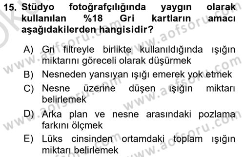 Fotoğrafın Kullanım Alanları Dersi 2020 - 2021 Yılı Yaz Okulu Sınav Soruları 15. Soru