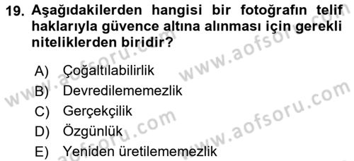 Fotoğrafın Kullanım Alanları Dersi 2020 - 2021 Yılı Yaz Okulu Sınav Soruları 19. Soru