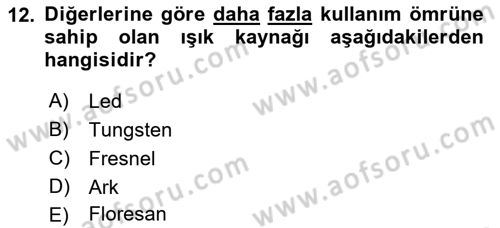 Fotoğrafın Kullanım Alanları Dersi 2021 - 2022 Yılı (Final) Dönem Sonu Sınav Soruları 12. Soru
