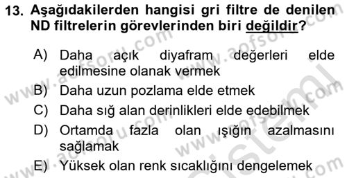 Fotoğrafın Kullanım Alanları Dersi 2021 - 2022 Yılı (Final) Dönem Sonu Sınav Soruları 13. Soru