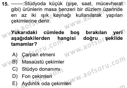 Fotoğrafın Kullanım Alanları Dersi 2021 - 2022 Yılı (Final) Dönem Sonu Sınav Soruları 15. Soru