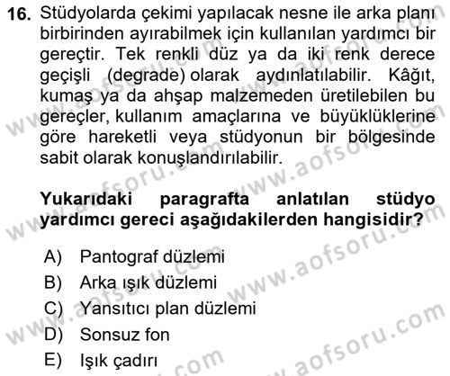 Fotoğrafın Kullanım Alanları Dersi 2021 - 2022 Yılı (Final) Dönem Sonu Sınav Soruları 16. Soru