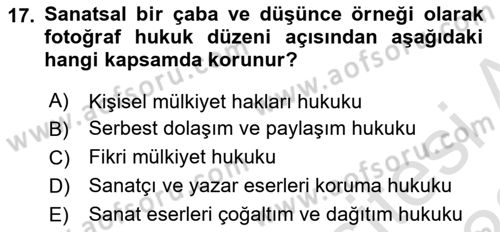 Fotoğrafın Kullanım Alanları Dersi 2021 - 2022 Yılı (Final) Dönem Sonu Sınav Soruları 17. Soru