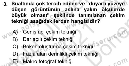 Fotoğrafın Kullanım Alanları Dersi 2021 - 2022 Yılı (Final) Dönem Sonu Sınav Soruları 3. Soru